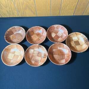 Vintage Woven Wood Salad Bowls Set of 7
